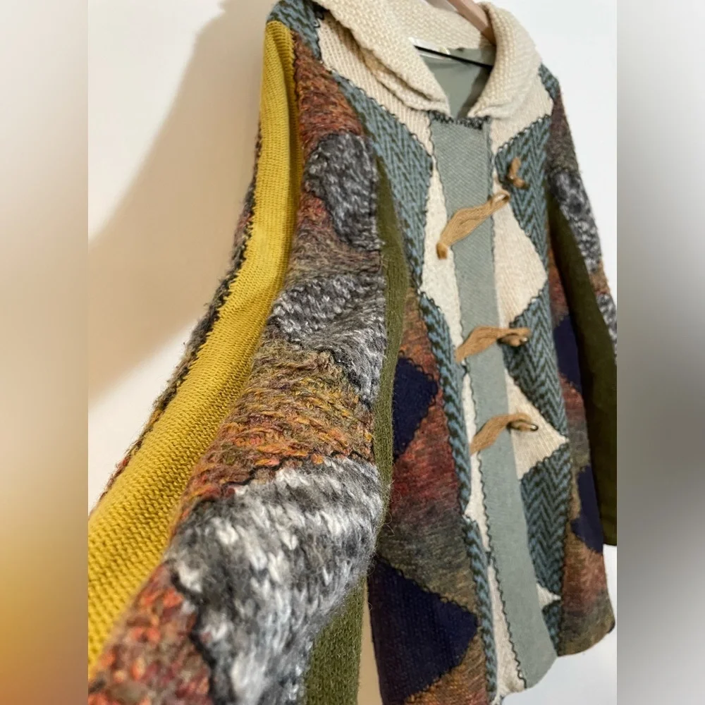 Anthropologie Charlie & Robin Harlequin Patchwork Knit Sweater Chunky Boho RARE - Picture 7 of 16